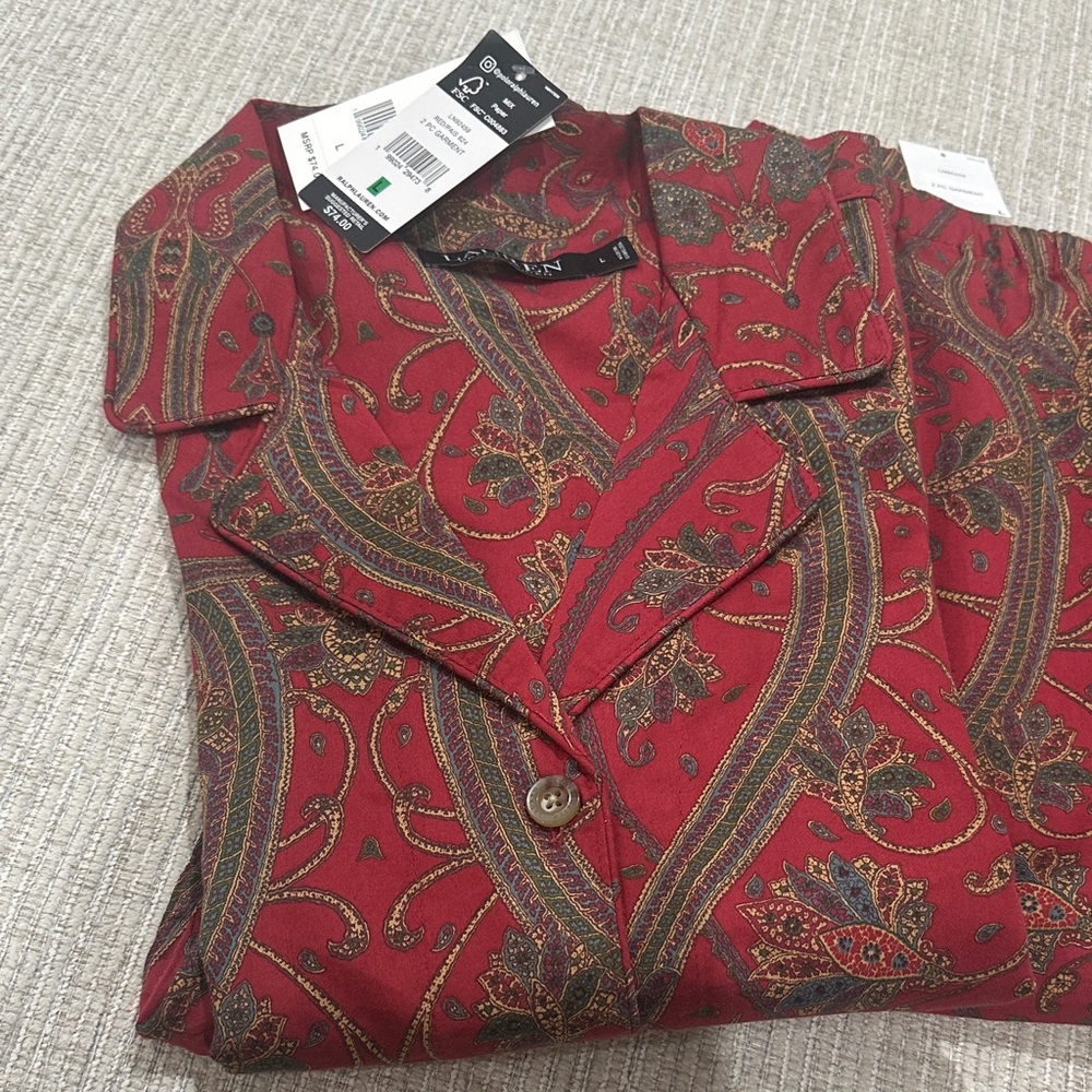Polo Ralph Lauren Women’s long sleeves stylist red paisley 2PC garment set.